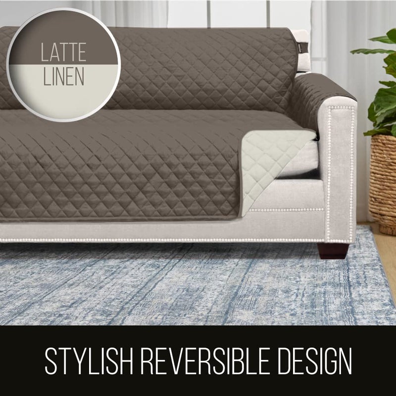 Sofa Shield Patented Sectional Couch Slip Cover, Cushion Protector, US Designed Reversible Stain and Dog Tear Resistant Slipcover, 30x30 inch Seat, Washable Covers for Dogs Pets, Latte Linen - Image 4